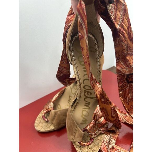 Sam Edelman espadrille sandals block heel Brown tones size 8.5M Peep Toe‎ - Picture 1 of 12